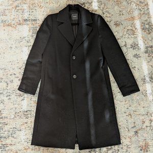 Theory Classic Black Wool Trench Coat, Size S, Just Below the Knee Length